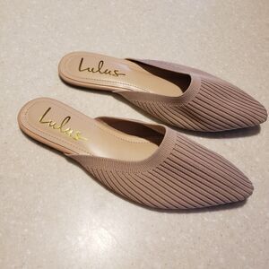 Lulus Women's Slides 6.5 Blush Pink Ribbed Knit Point Toe Mules Shoes Flats